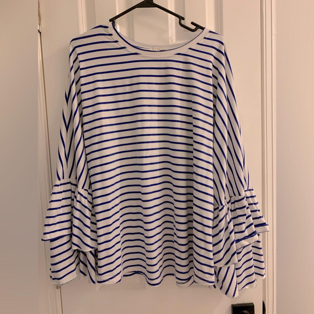 Blue stripe jersey knot top